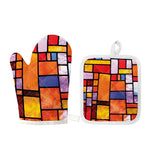 Colorful Stained Glass Mosaic Print Oven Mitt And Pot Holder Set