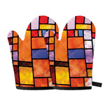 Colorful Stained Glass Mosaic Print Oven Mitts