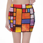 Colorful Stained Glass Mosaic Print Pencil Mini Skirt