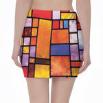 Colorful Stained Glass Mosaic Print Pencil Mini Skirt