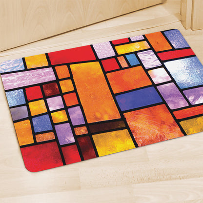 Colorful Stained Glass Mosaic Print Polyester Doormat