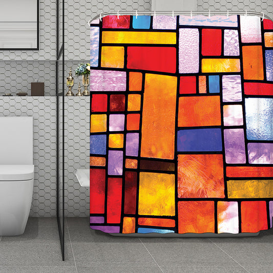 Colorful Stained Glass Mosaic Print Polyester Shower Curtain