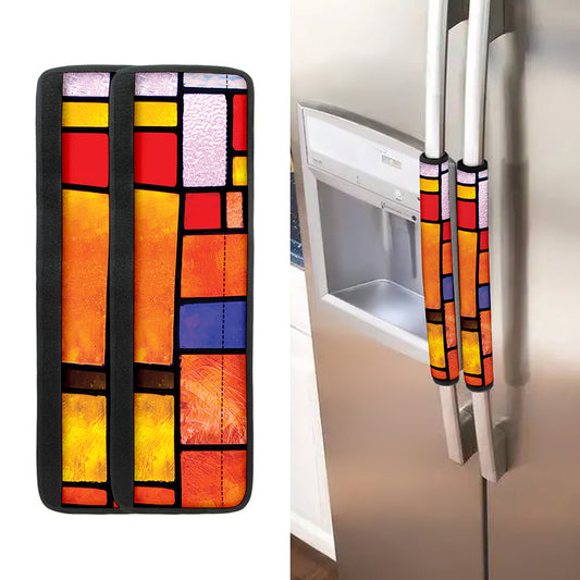 Colorful Stained Glass Mosaic Print Refrigerator Handle Covers