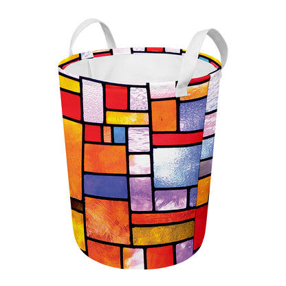 Colorful Stained Glass Mosaic Print Round Laundry Basket