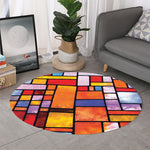 Colorful Stained Glass Mosaic Print Round Rug