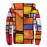 Colorful Stained Glass Mosaic Print Sherpa Lined Zip Up Hoodie