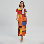 Colorful Stained Glass Mosaic Print Short Sleeve Maxi Dress
