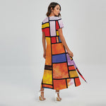 Colorful Stained Glass Mosaic Print Short Sleeve Maxi Dress