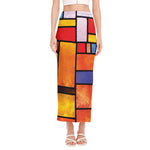 Colorful Stained Glass Mosaic Print Side Slit Maxi Skirt