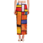 Colorful Stained Glass Mosaic Print Side Slit Maxi Skirt
