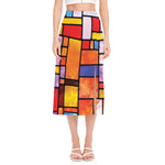 Colorful Stained Glass Mosaic Print Side Slit Midi Skirt