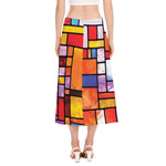 Colorful Stained Glass Mosaic Print Side Slit Midi Skirt