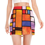 Colorful Stained Glass Mosaic Print Side Slit Mini Skirt