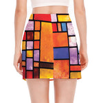 Colorful Stained Glass Mosaic Print Side Slit Mini Skirt