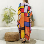 Colorful Stained Glass Mosaic Print Silk V-Neck Kaftan Dress