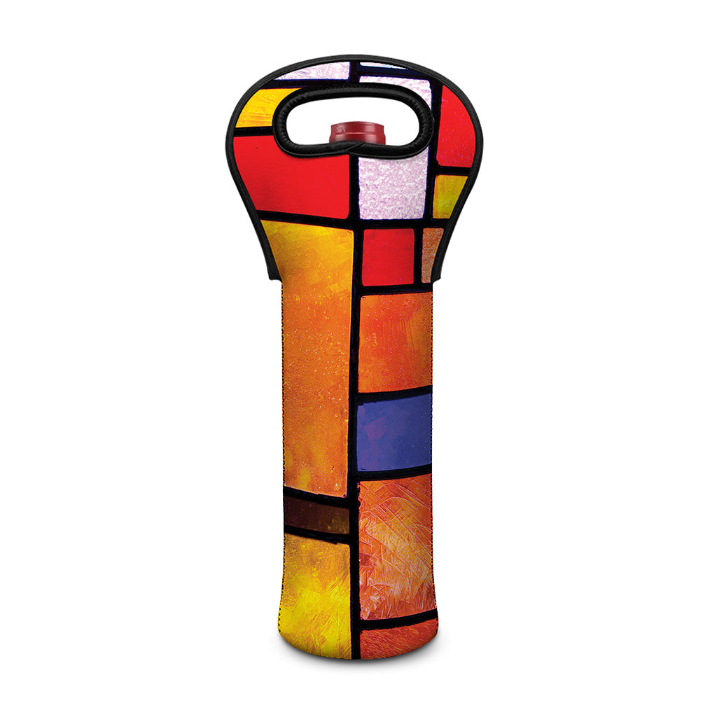 Colorful Stained Glass Mosaic Print Single Neoprene Wine Tote