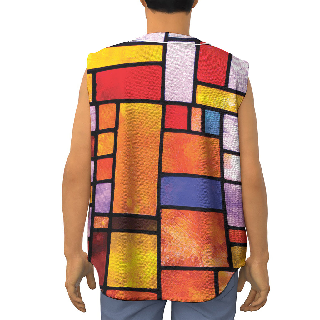 Colorful Stained Glass Mosaic Print Sleeveless Baseball Jersey