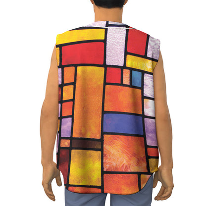 Colorful Stained Glass Mosaic Print Sleeveless Baseball Jersey
