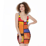 Colorful Stained Glass Mosaic Print Sleeveless Bodycon Dress