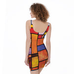 Colorful Stained Glass Mosaic Print Sleeveless Bodycon Dress