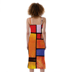 Colorful Stained Glass Mosaic Print Slim Fit Midi Cami Dress
