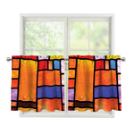 Colorful Stained Glass Mosaic Print Tier Curtains