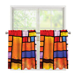 Colorful Stained Glass Mosaic Print Tier Curtains