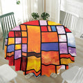 Colorful Stained Glass Mosaic Print Waterproof Round Tablecloth