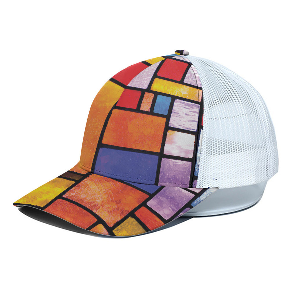 Colorful Stained Glass Mosaic Print White Mesh Trucker Cap
