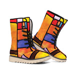 Colorful Stained Glass Mosaic Print Winter Boots