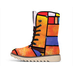 Colorful Stained Glass Mosaic Print Winter Boots