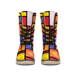 Colorful Stained Glass Mosaic Print Winter Boots
