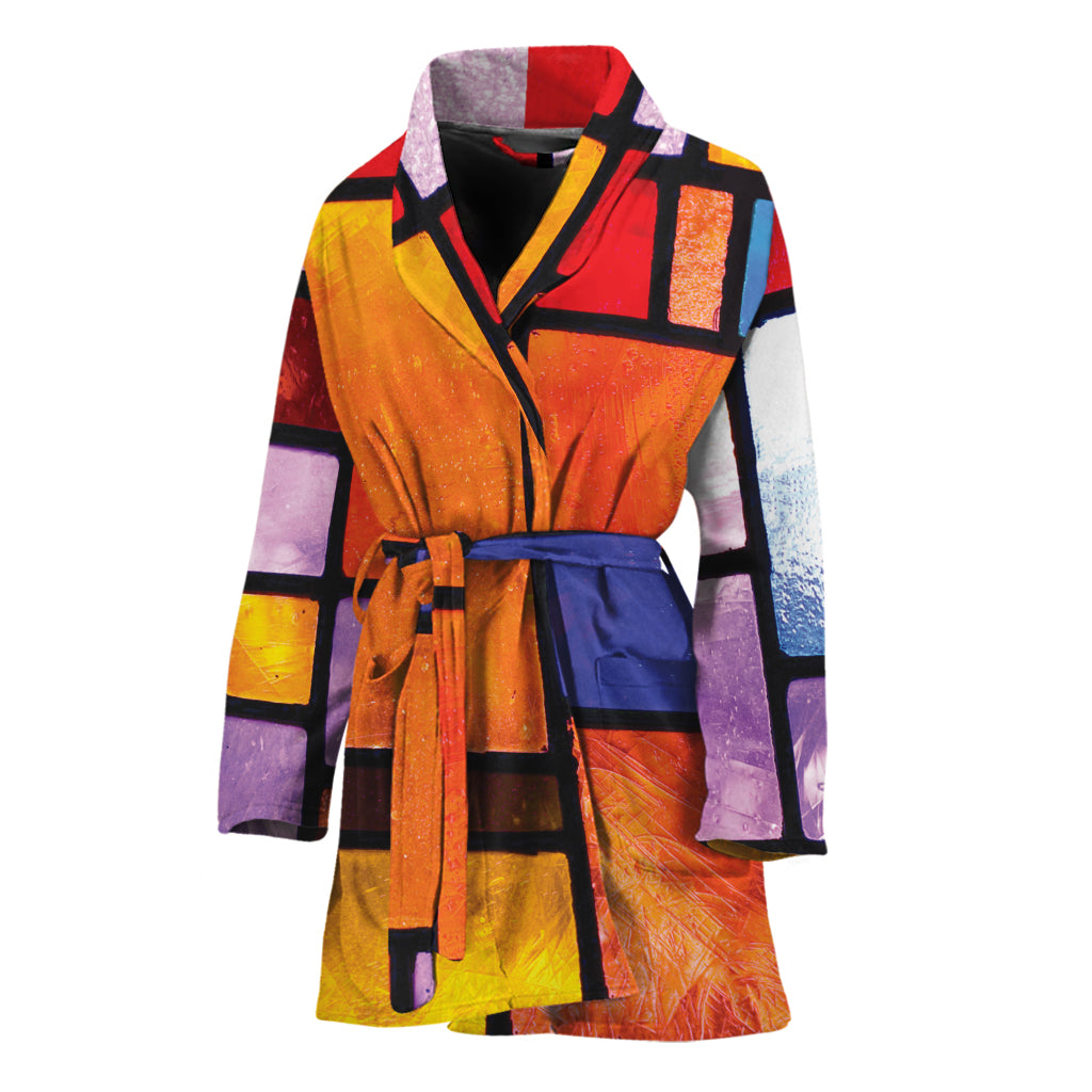 Colorful Stained Glass Mosaic Print Women's Bathrobe
