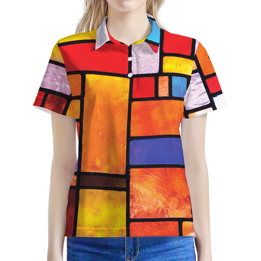 Colorful Stained Glass Mosaic Print Women's Polo Shirt