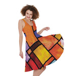 Colorful Stained Glass Mosaic Print Women's Sleeveless Dress
