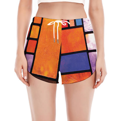 Colorful Stained Glass Mosaic Print Women's Split Running Shorts