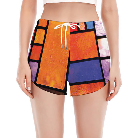 Colorful Stained Glass Mosaic Print Women's Split Running Shorts