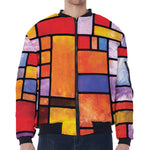 Colorful Stained Glass Mosaic Print Zip Sleeve Bomber Jacket
