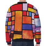 Colorful Stained Glass Mosaic Print Zip Sleeve Bomber Jacket