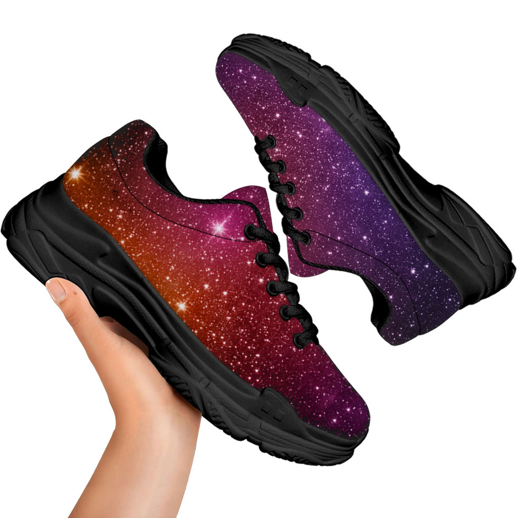 Colorful Stardust Galaxy Space Print Black Chunky Shoes