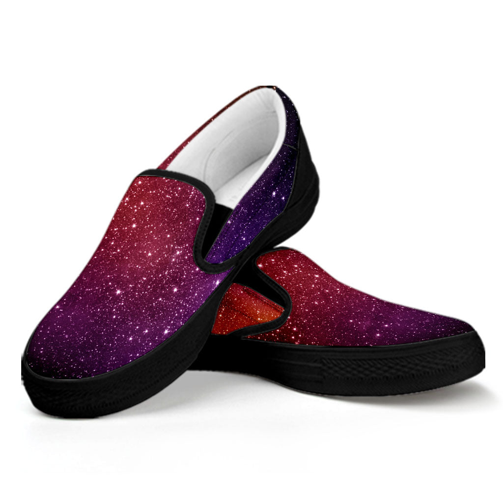 Colorful Stardust Galaxy Space Print Black Slip On Sneakers