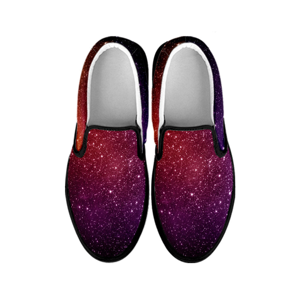 Colorful Stardust Galaxy Space Print Black Slip On Sneakers