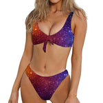 Colorful Stardust Galaxy Space Print Front Bow Tie Bikini