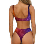 Colorful Stardust Galaxy Space Print Front Bow Tie Bikini