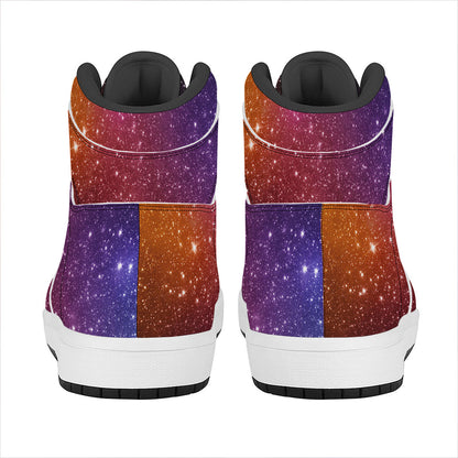 Colorful Stardust Galaxy Space Print High Top Leather Sneakers
