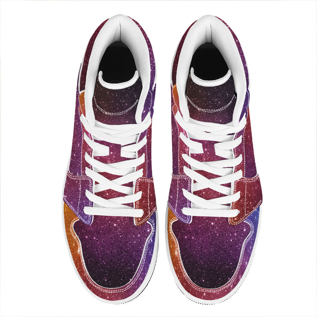 Colorful Stardust Galaxy Space Print High Top Leather Sneakers