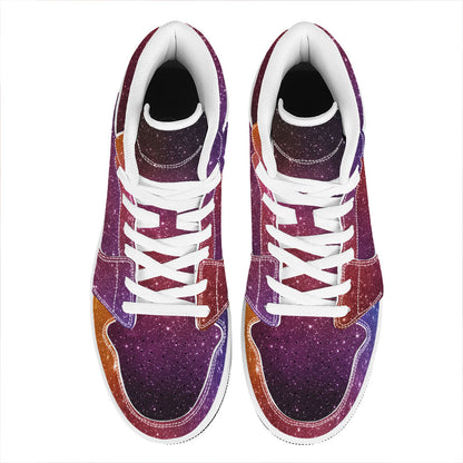 Colorful Stardust Galaxy Space Print High Top Leather Sneakers