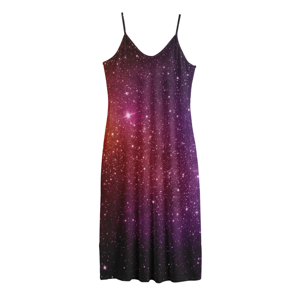 Colorful Stardust Galaxy Space Print Jersey Midi Cami Dress