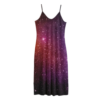 Colorful Stardust Galaxy Space Print Jersey Midi Cami Dress