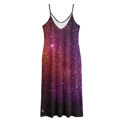 Colorful Stardust Galaxy Space Print Jersey Midi Cami Dress